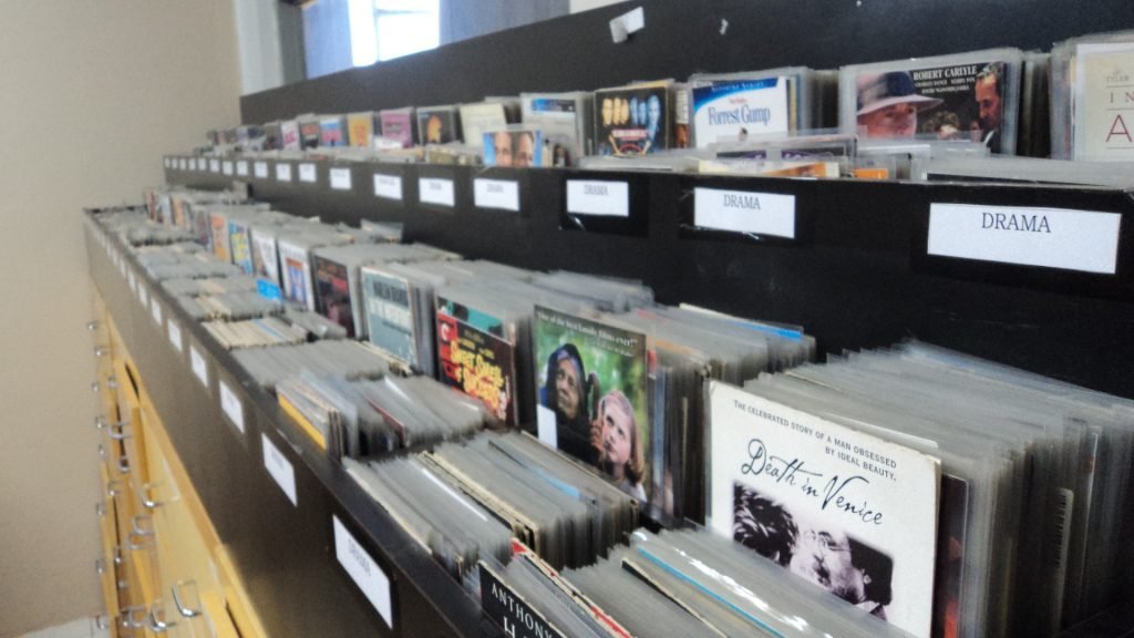 Rows of DVD films in the collection of the Museu da Imagem e do Som de Bauru