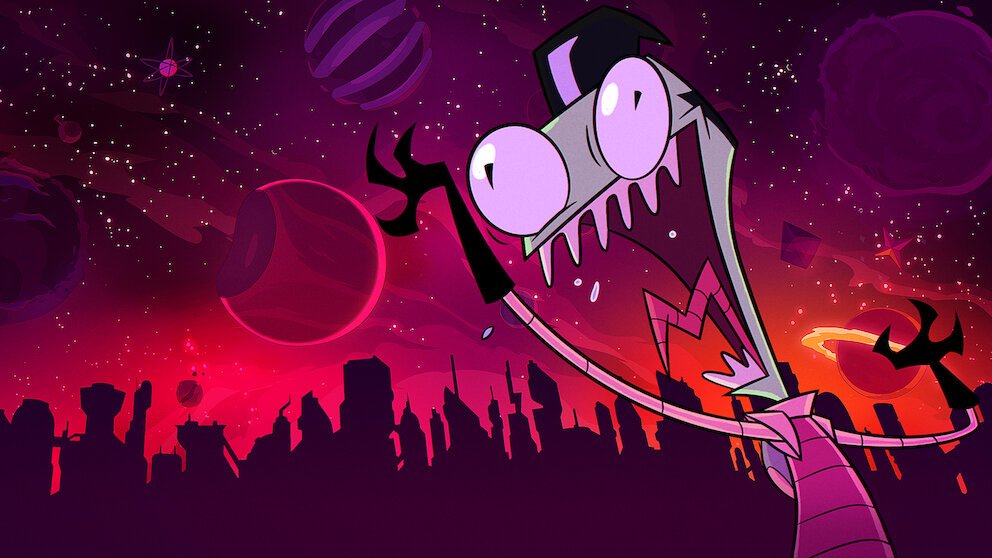 Zim grinning against a purple cosmic background in official Enter the Florpus artwork