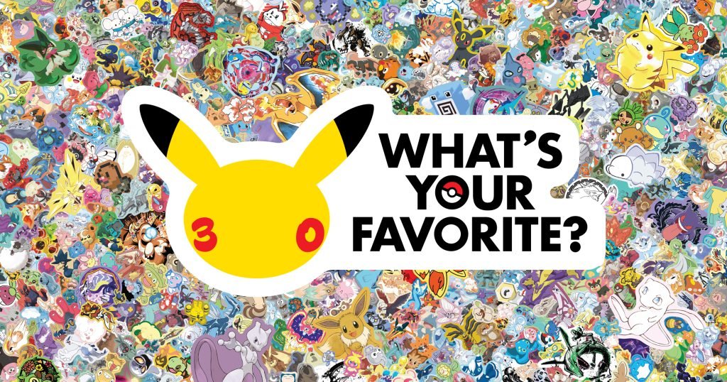 Pokémon’s 30th anniversary artwork with Pikachu and a colorful collage of Pokémon