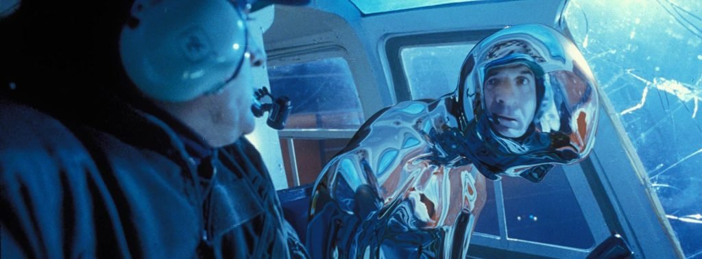 The liquid-metal T-1000 entering a helicopter in Terminator 2: Judgment Day