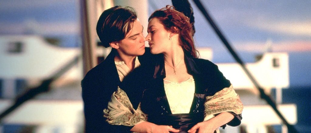 Jack and Rose aboard the Titanic in official film publicity imagery